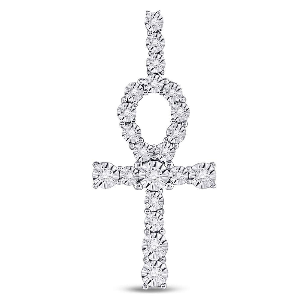 10kt Yellow Gold Mens Round Diamond Ankh Cross Charm Pendant 1/5 Cttw