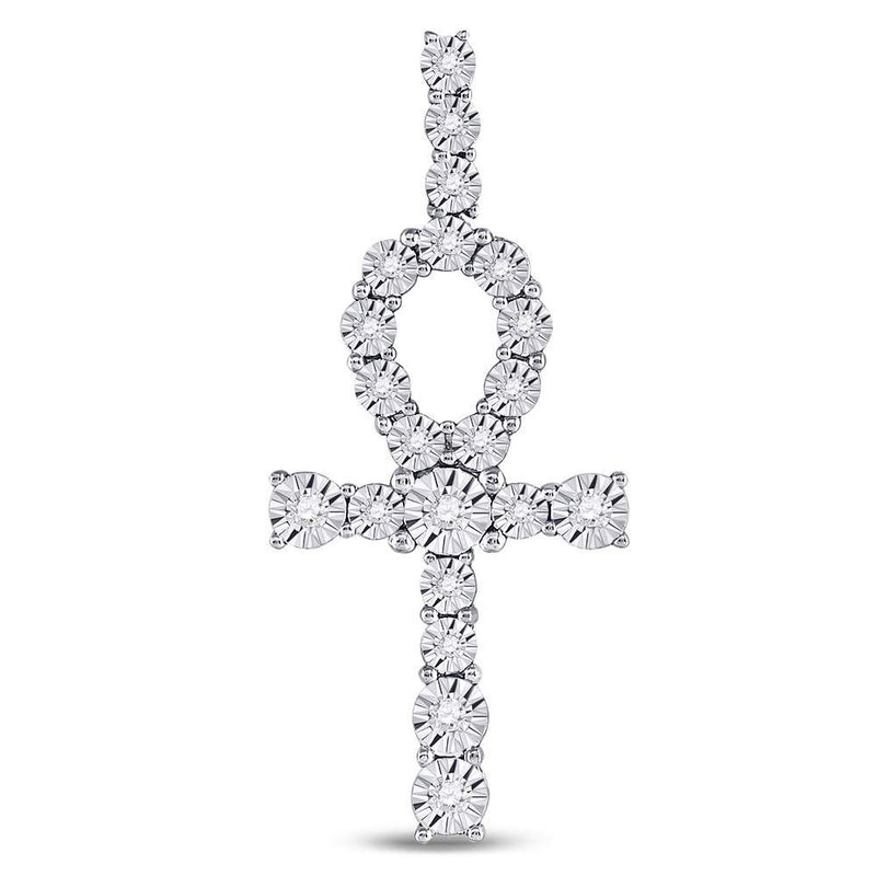 10kt Yellow Gold Mens Round Diamond Ankh Cross Charm Pendant 1/5 Cttw