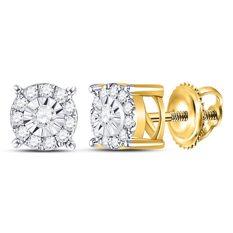 10kt Yellow Gold Womens Round Diamond Halo Earrings 1/5 Cttw