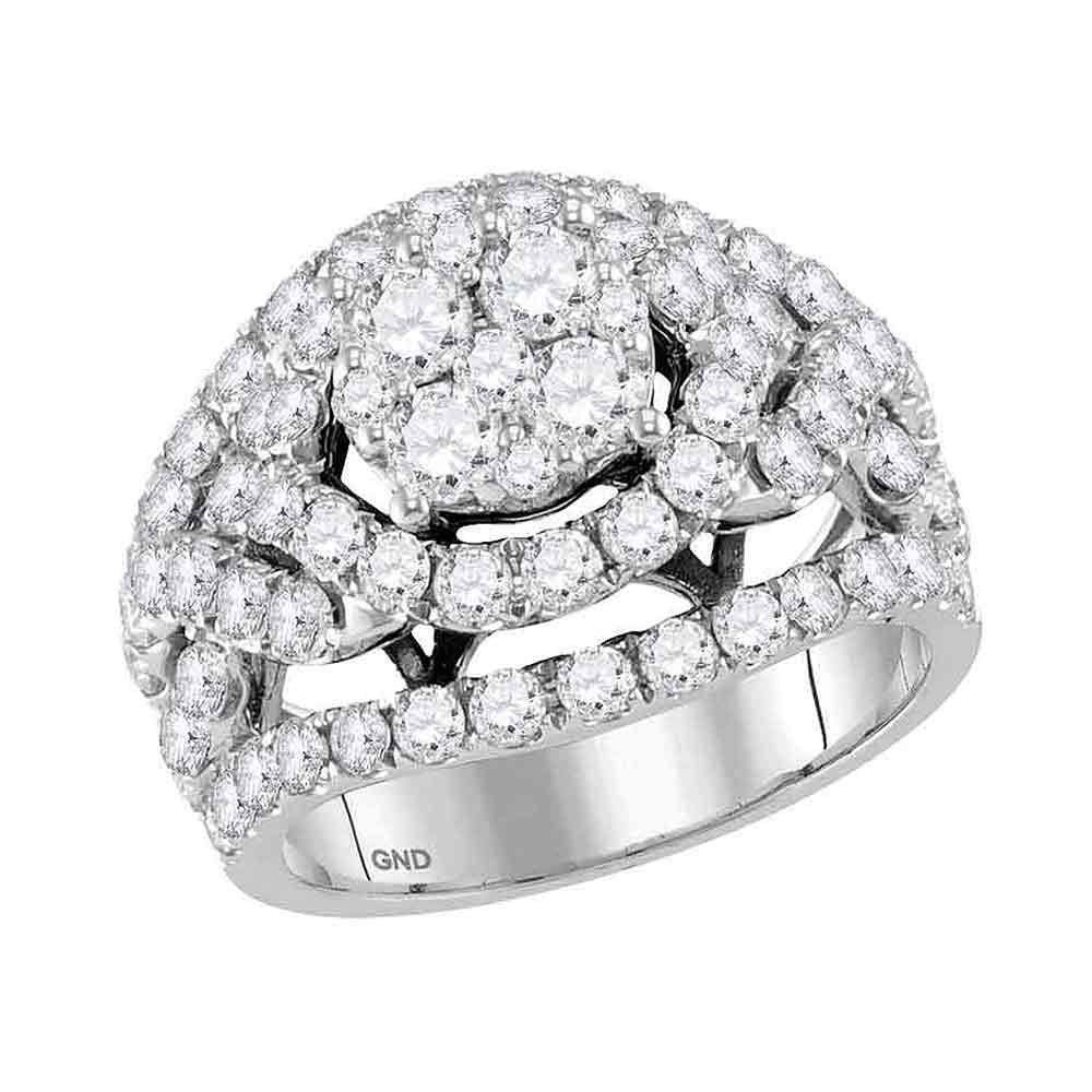 14kt White Gold Round Diamond Cluster Bridal Wedding Engagement Ring 3 Cttw