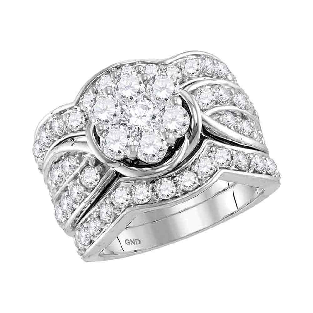 14kt White Gold Round Diamond Cluster Bridal Wedding Ring Band Set 3 Cttw