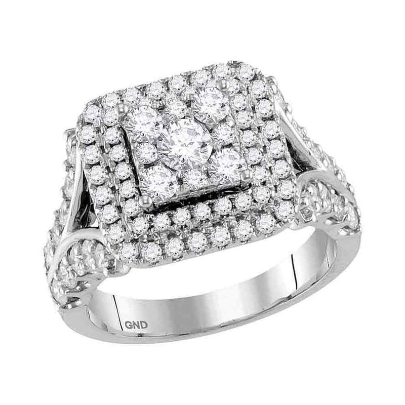 14kt White Gold Round Diamond Square Cluster Bridal Wedding Engagement Ring 2 Cttw