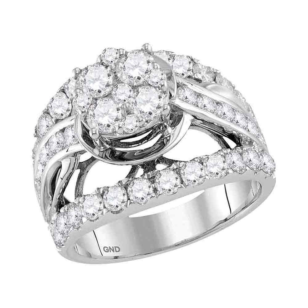 14kt White Gold Round Diamond Cluster Bridal Wedding Engagement Ring 3 Cttw