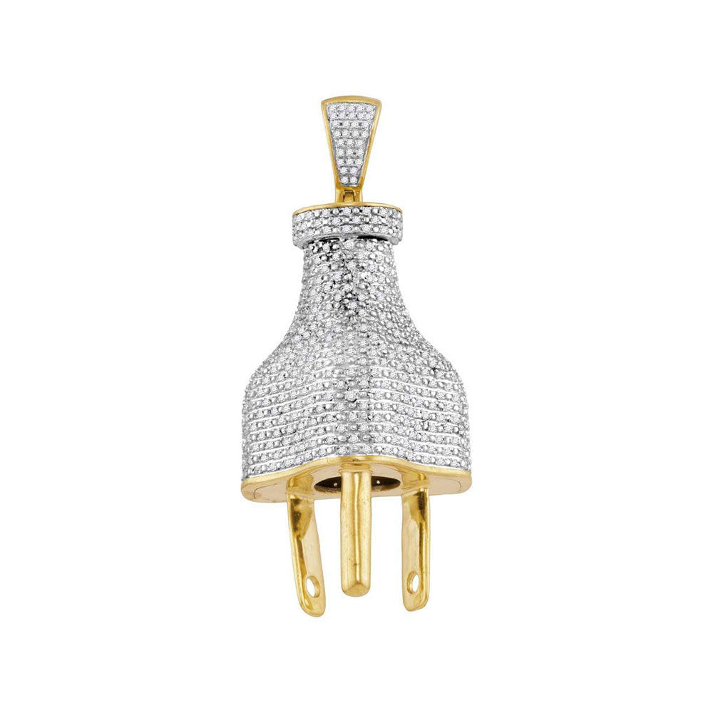 10kt Yellow Gold Mens Round Diamond Plug Charm Pendant 1 Cttw