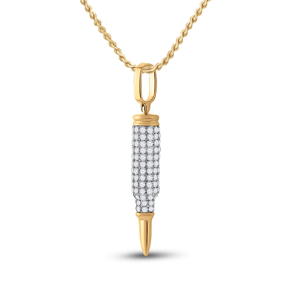 10kt Yellow Gold Mens Round Diamond Bullet Charm Pendant 1-3/8 Cttw