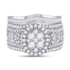 14kt White Gold Round Diamond Oval Bridal Wedding Ring Band Set 2 Cttw