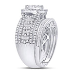 14kt White Gold Round Diamond Oval Bridal Wedding Ring Band Set 2 Cttw