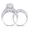 14kt White Gold Round Diamond Oval Bridal Wedding Ring Band Set 2 Cttw