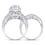 14kt White Gold Round Diamond Oval Bridal Wedding Ring Band Set 2 Cttw