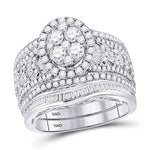 14kt White Gold Round Diamond Oval Bridal Wedding Ring Band Set 2 Cttw