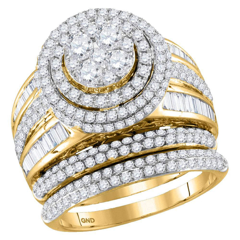 14kt Yellow Gold Round Diamond Cluster Bridal Wedding Ring Band Set 2-1/2 Cttw