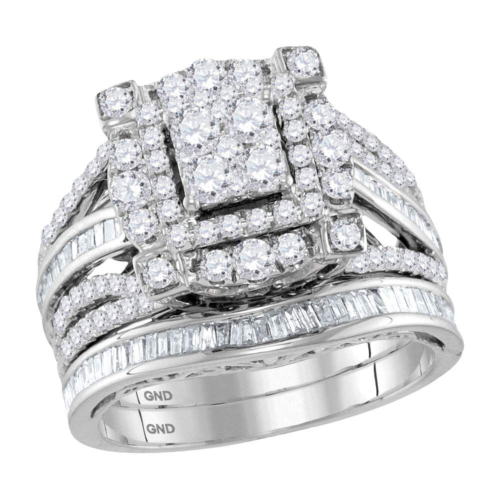 14kt White Gold Round Diamond Bridal Wedding Ring Band Set 1-3/4 Cttw