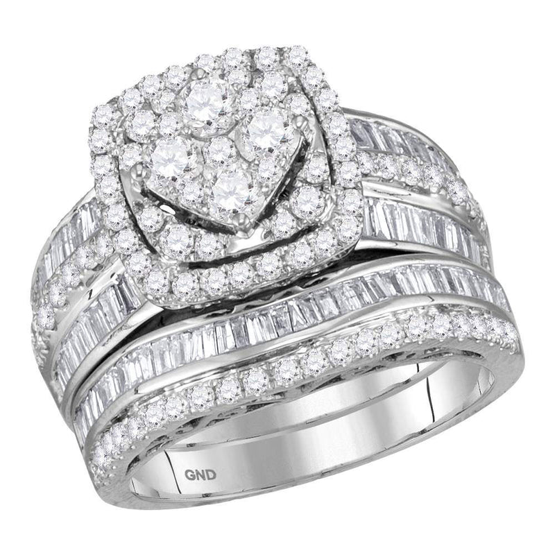 14kt White Gold Round Diamond Bridal Wedding Ring Band Set 2 Cttw