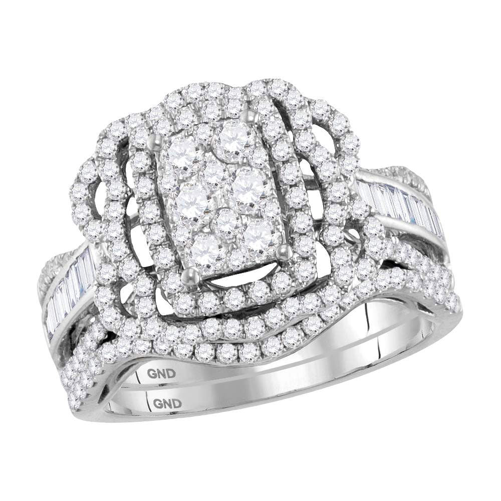 14kt White Gold Round Diamond Bridal Wedding Ring Band Set 1-1/2 Cttw