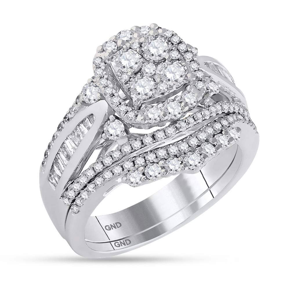 14kt White Gold Round Diamond Bridal Wedding Ring Band Set 1-1/2 Cttw