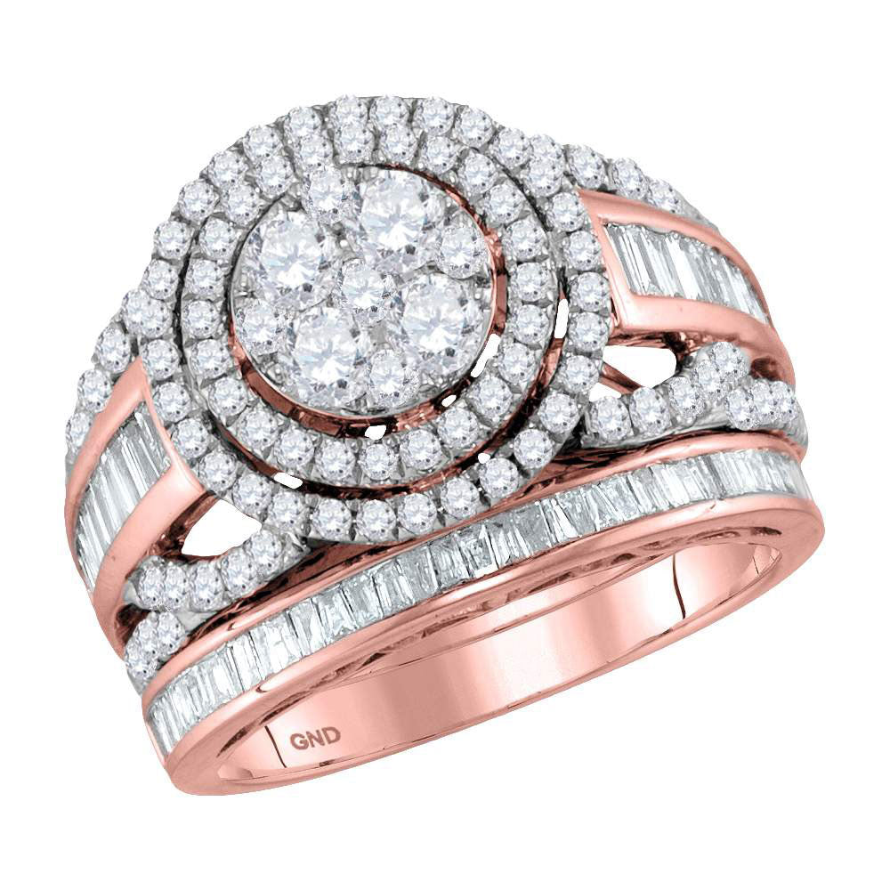 14kt Rose Gold Round Diamond Bridal Wedding Ring Band Set 2 Cttw