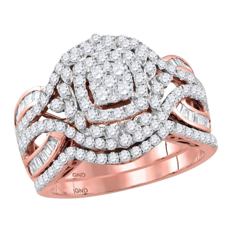 14kt Rose Gold Round Diamond Bridal Wedding Ring Band Set 1-1/2 Cttw