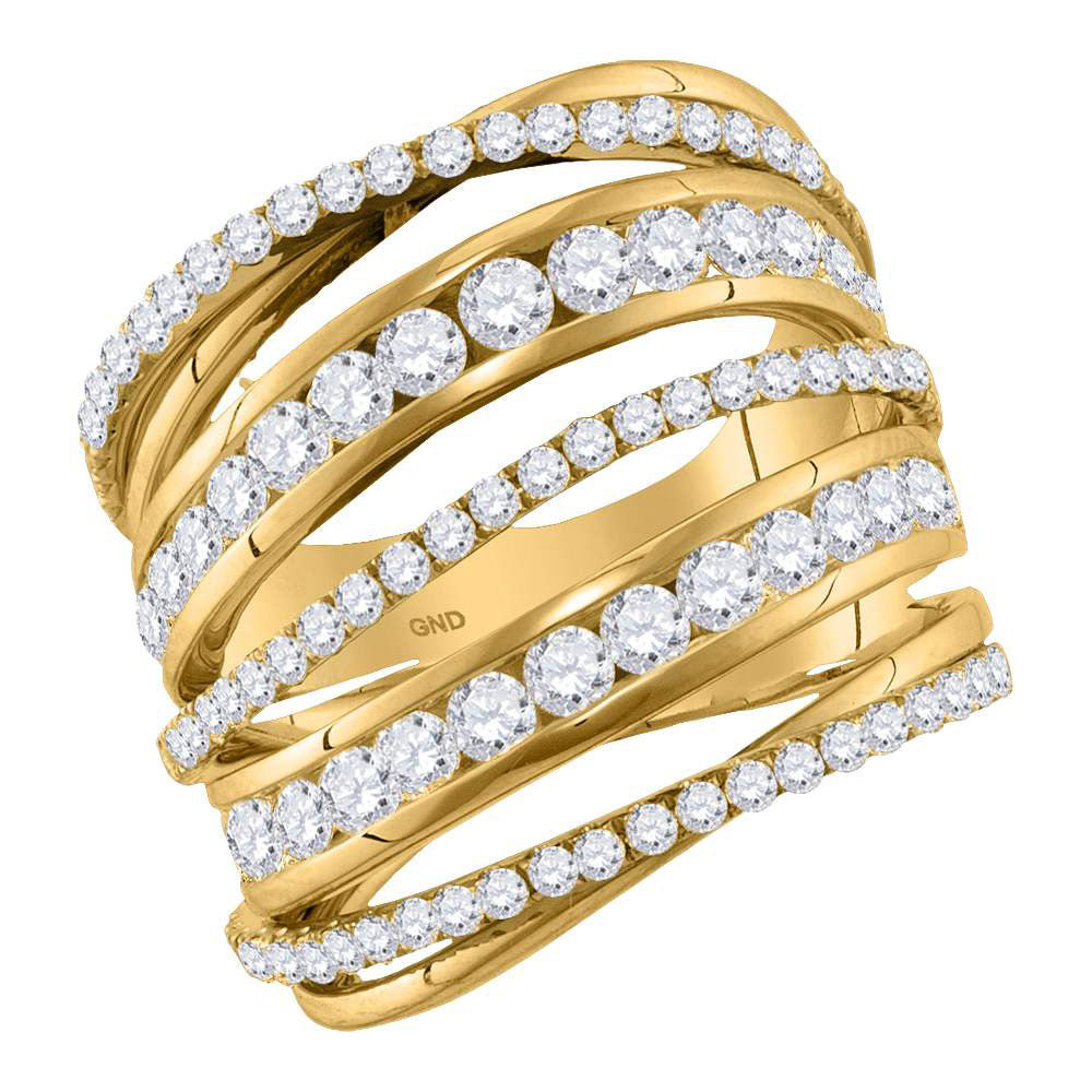 10kt Yellow Gold Womens Round Diamond Fashion Open Strand Cocktail Ring 2-1/2 Cttw