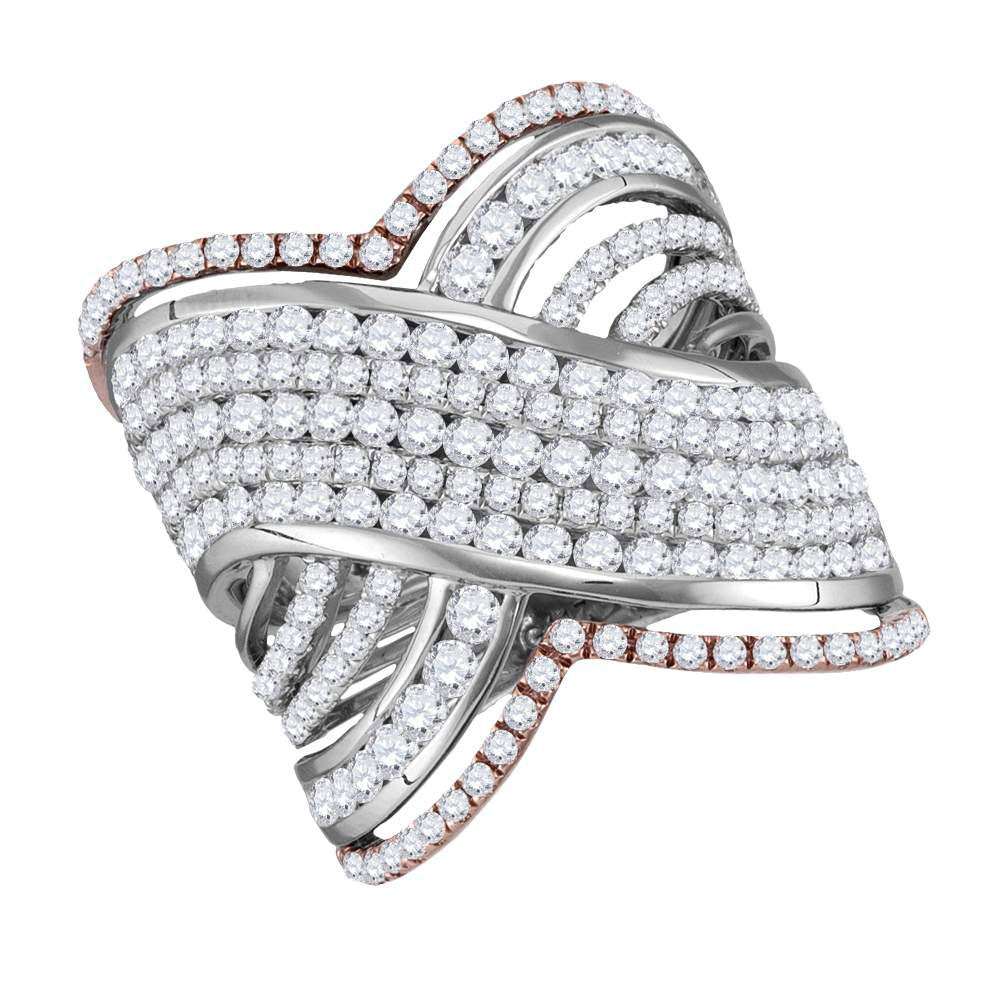 10kt Two-tone White Rose Gold Womens Round Diamond Cocktail Band Ring 2-1/2 Cttw