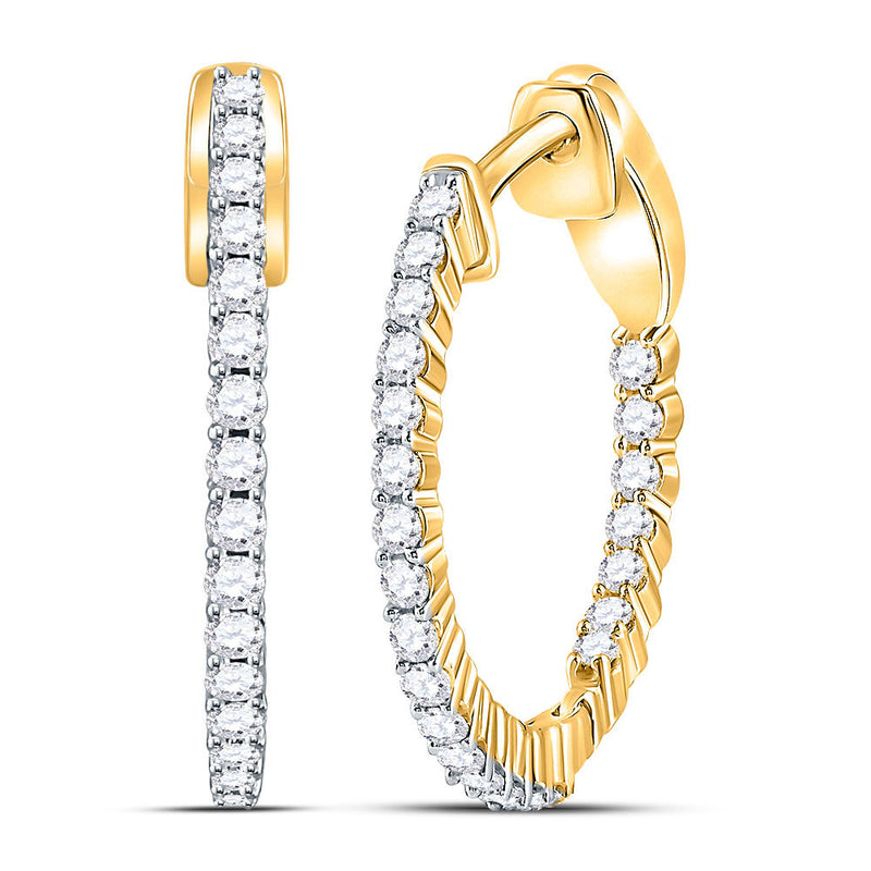 14kt Yellow Gold Womens Round Diamond Inside Outside Hoop Earrings 1/2 Cttw