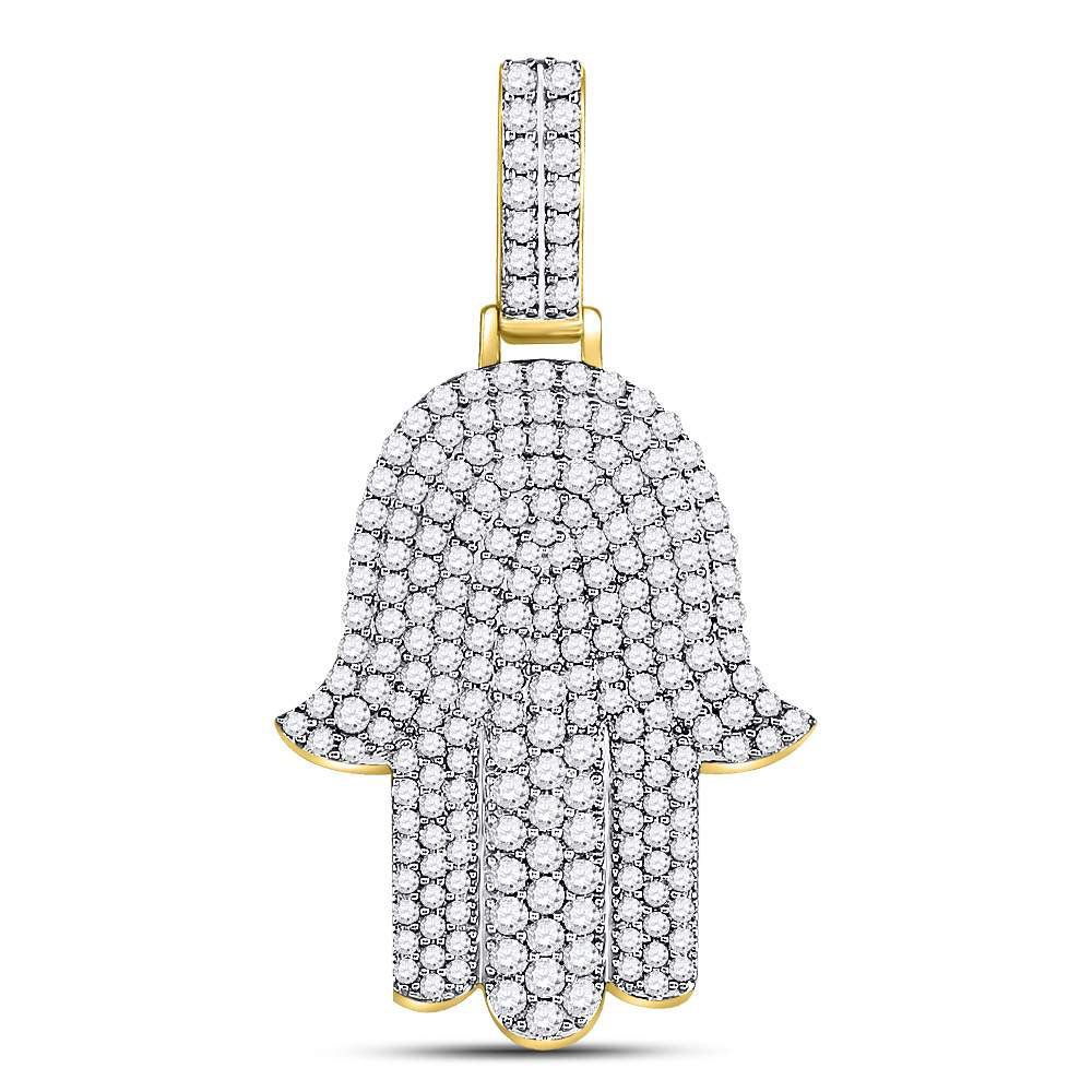 10kt Yellow Gold Mens Round Diamond Hamsa Charm Pendant 1-1/2 Cttw