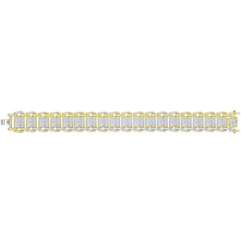 10kt Yellow Gold Mens Round Diamond Big Look Statement Link Bracelet 4-5/8 Cttw