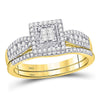 10kt Yellow Gold Princess Diamond Bridal Wedding Ring Band Set 1/2 Cttw