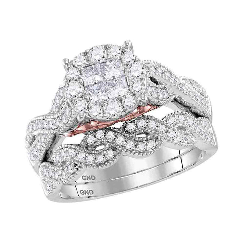 14kt White Gold Princess Diamond Bridal Wedding Ring Band Set 1 Cttw