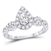 14kt White Gold Pear Diamond Bridal Wedding Ring Band Set 1 Cttw