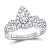 14kt White Gold Pear Diamond Bridal Wedding Ring Band Set 1 Cttw