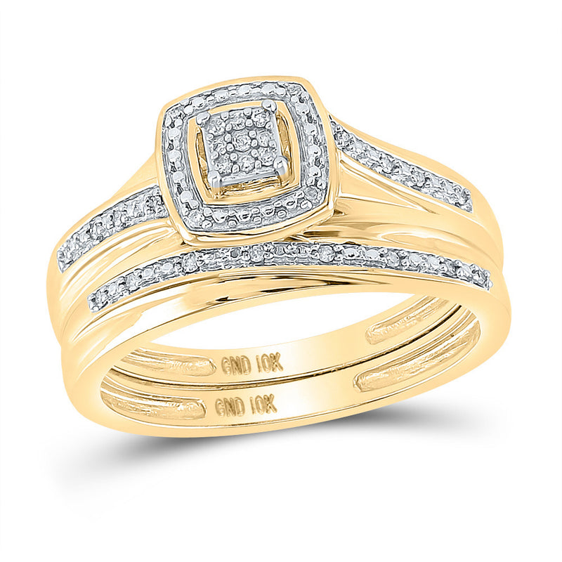 10kt Yellow Gold His Hers Round Diamond Square Matching Wedding Set 1/12 Cttw