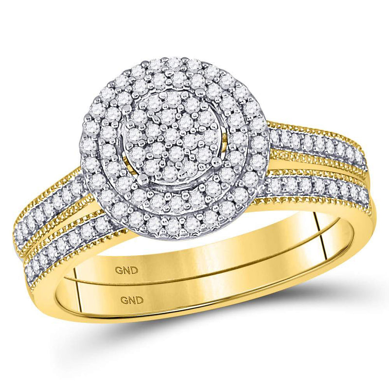 10kt Yellow Gold Round Diamond Cluster Bridal Wedding Ring Band Set 1/3 Cttw