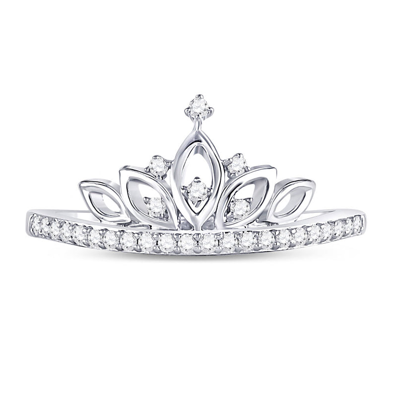 10kt White Gold Womens Round Diamond Crown Tiara Band Ring 1/6 Cttw