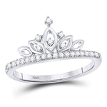 10kt White Gold Womens Round Diamond Crown Tiara Band Ring 1/6 Cttw