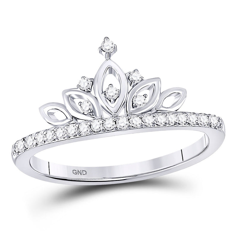 10kt White Gold Womens Round Diamond Crown Tiara Band Ring 1/6 Cttw