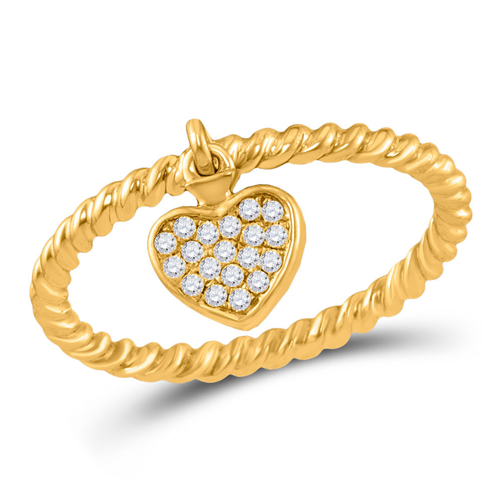 10kt Yellow Gold Womens Round Diamond Heart Dangle Stackable Band Ring 1/10 Cttw