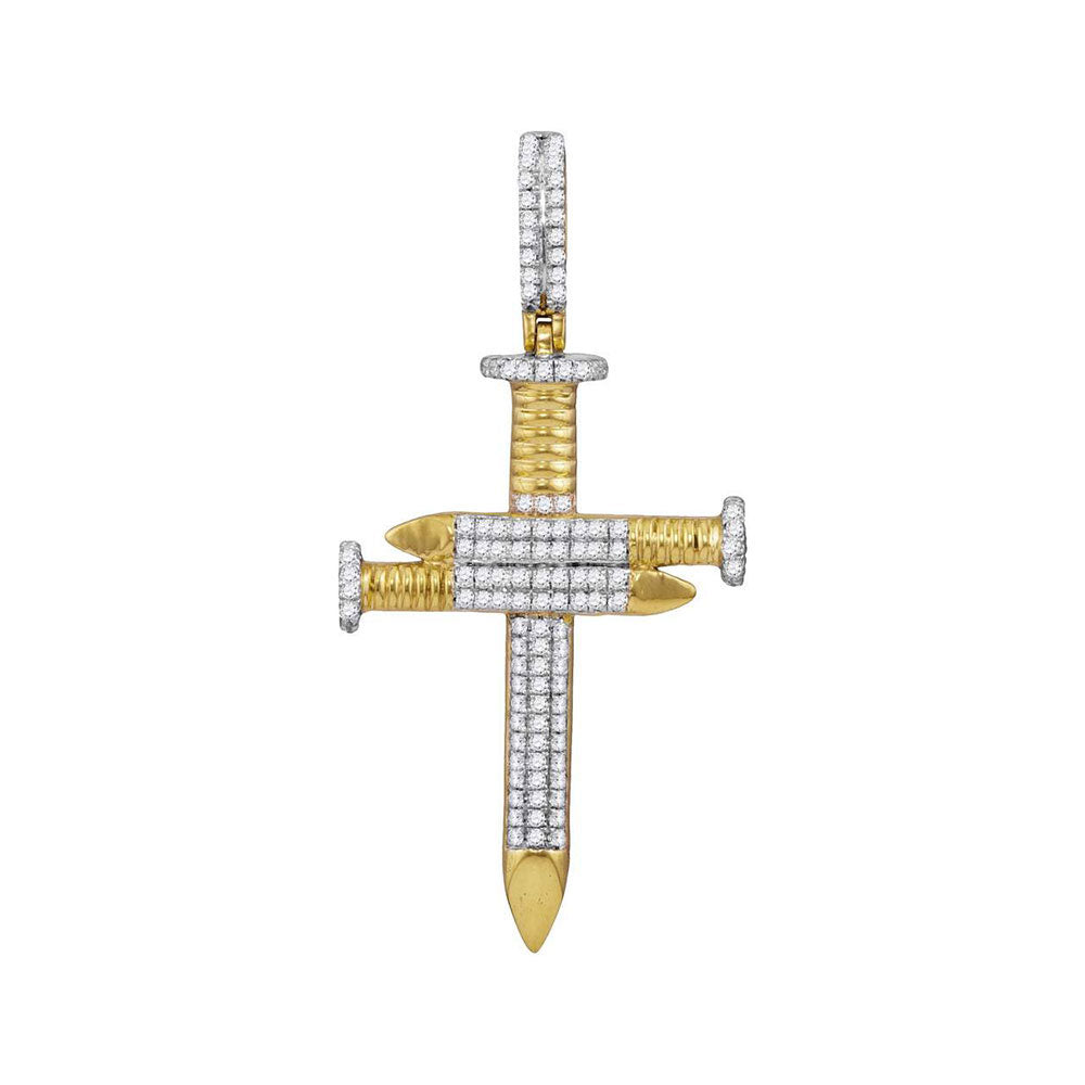 10kt Yellow Gold Mens Round Diamond 3 Nail Cross Charm Pendant 3/4 Cttw