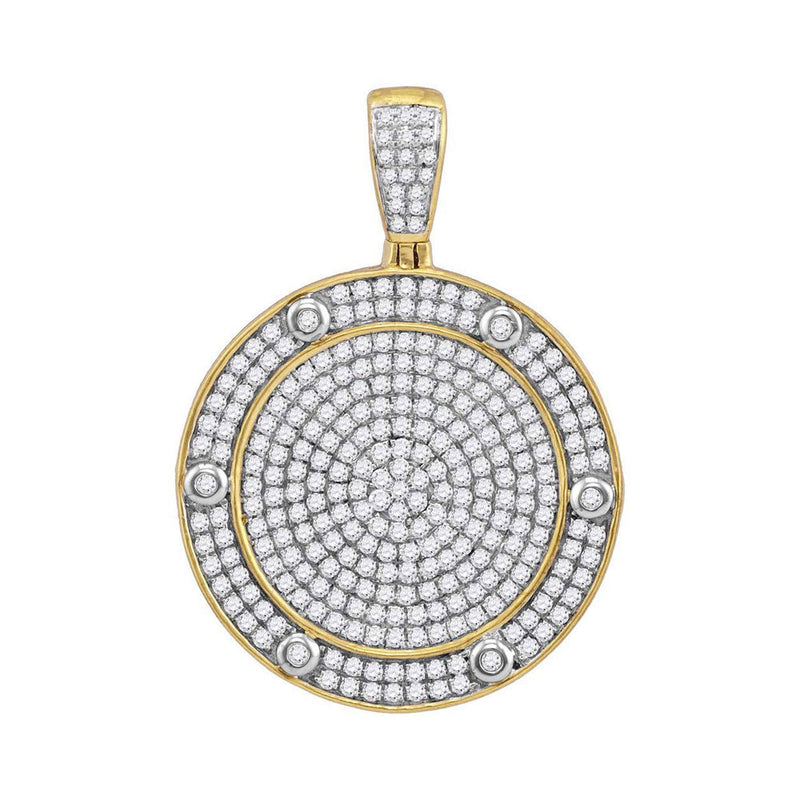 10kt Yellow Gold Mens Round Diamond Circle Medallion Charm Pendant 1-1/2 Cttw