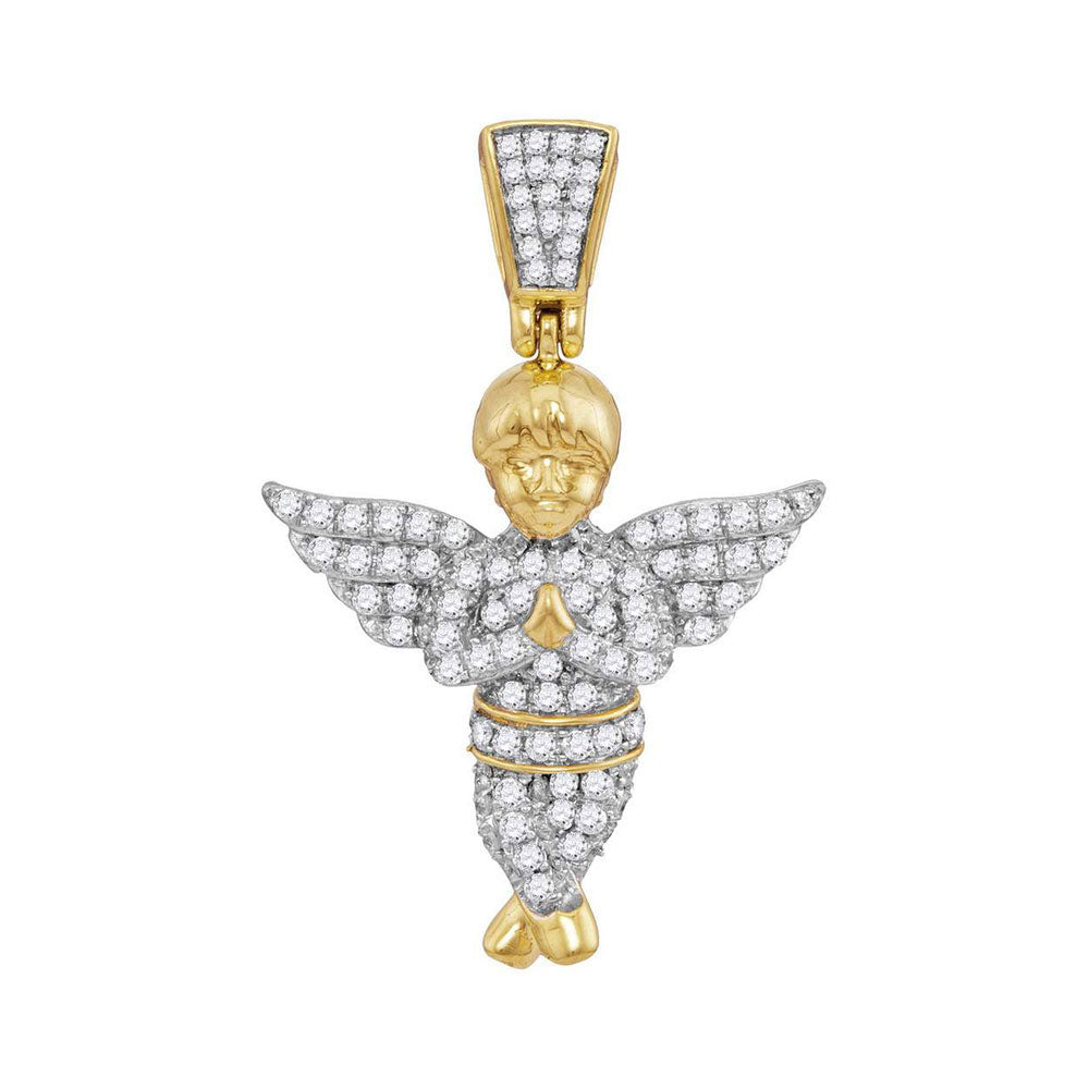 10kt Yellow Gold Mens Round Diamond Guardian Angel Charm Pendant 1/2 Cttw