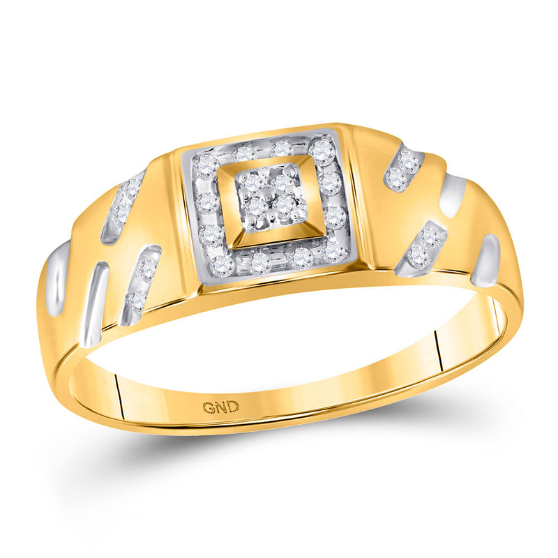 10kt Yellow Gold Mens Round Diamond Square Cluster Ring 1/8 Cttw