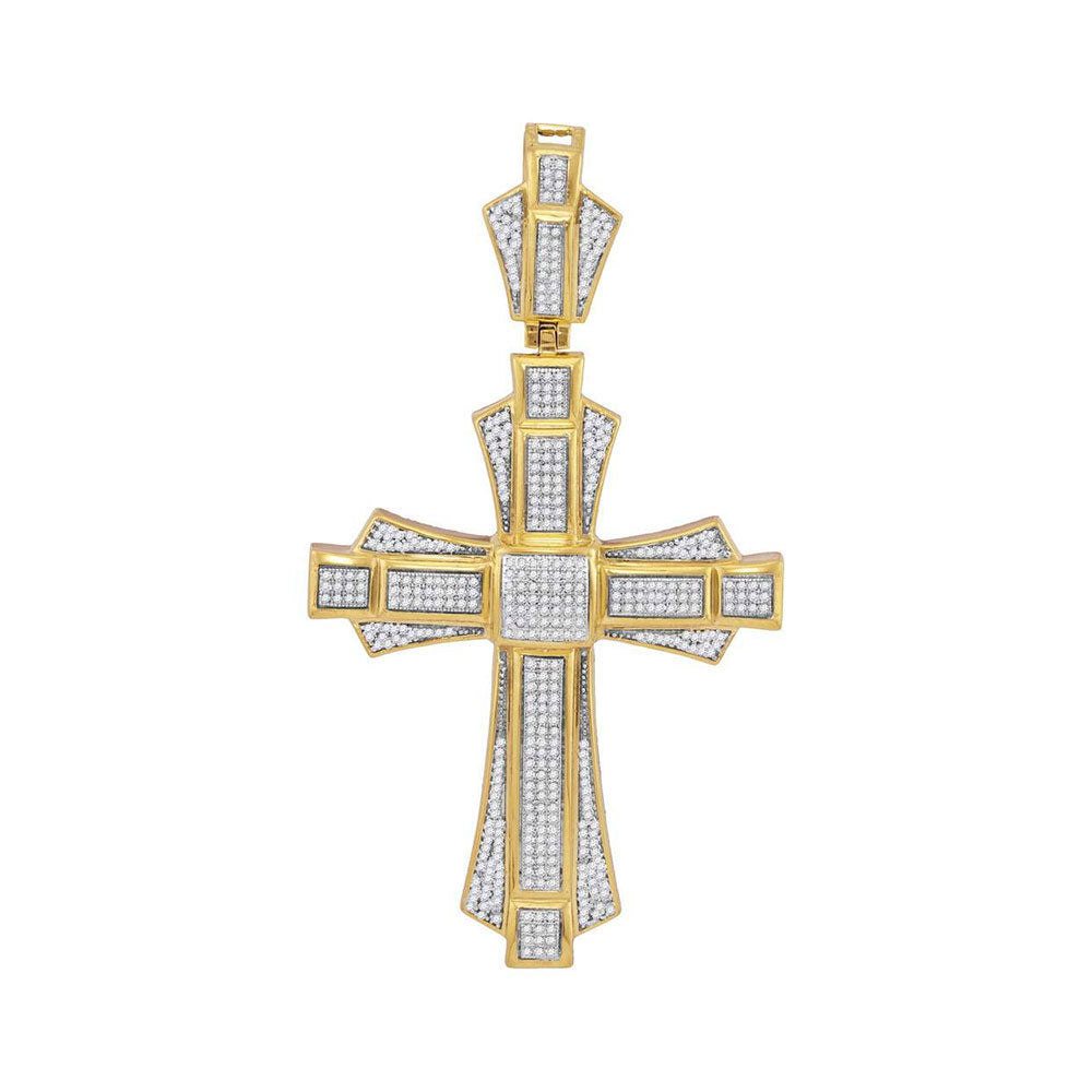 10kt Yellow Gold Mens Round Diamond Cross Saint John Charm Pendant 1 Cttw