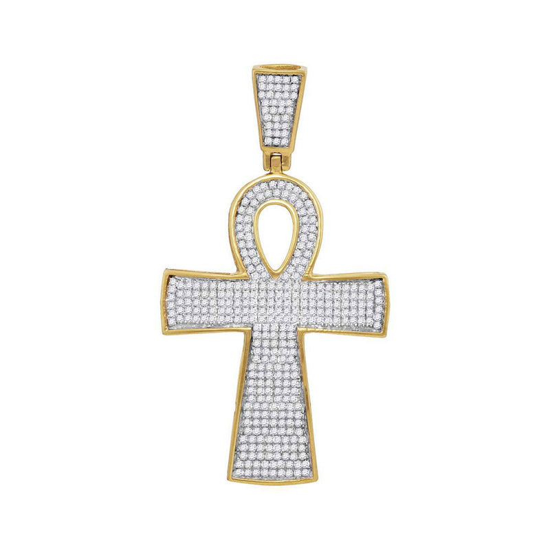 10kt Yellow Gold Mens Round Diamond Ankh Cross Religious Charm Pendant 3/4 Cttw