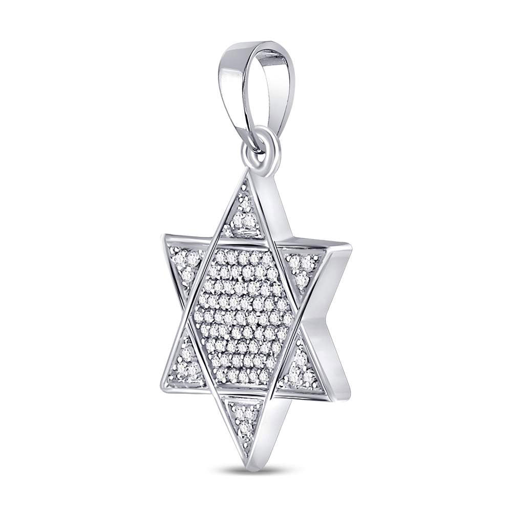 10kt White Gold Mens Round Diamond Star Magen David Jewish Charm Pendant 1/5 Cttw