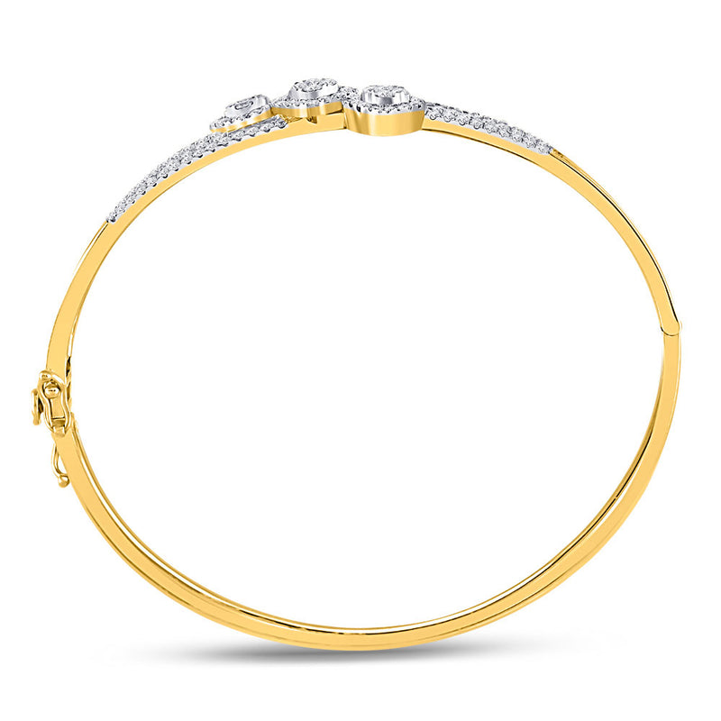 14kt Yellow Gold Womens Round Diamond Triple Cluster Bangle Bracelet 1-1/4 Cttw