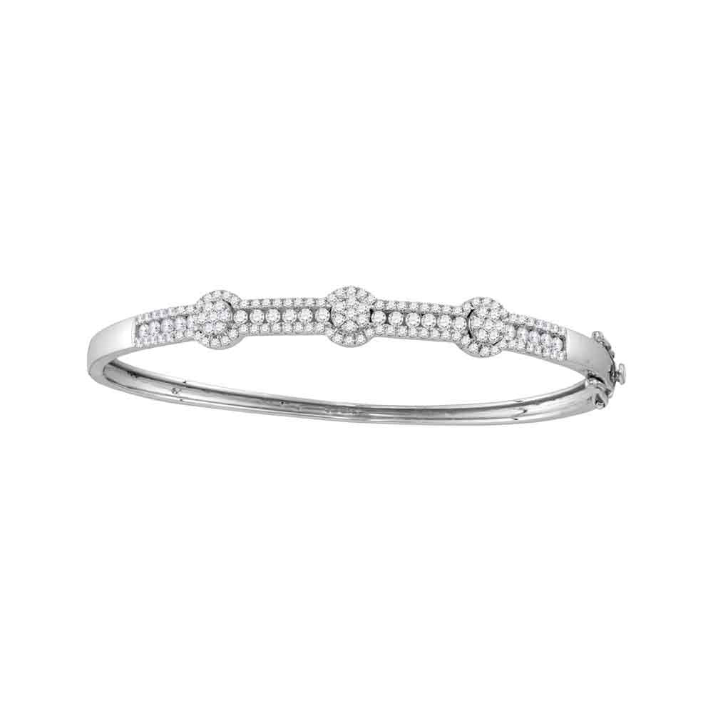 14kt White Gold Womens Round Diamond Flower Cluster Bangle Bracelet 1-3/4 Cttw