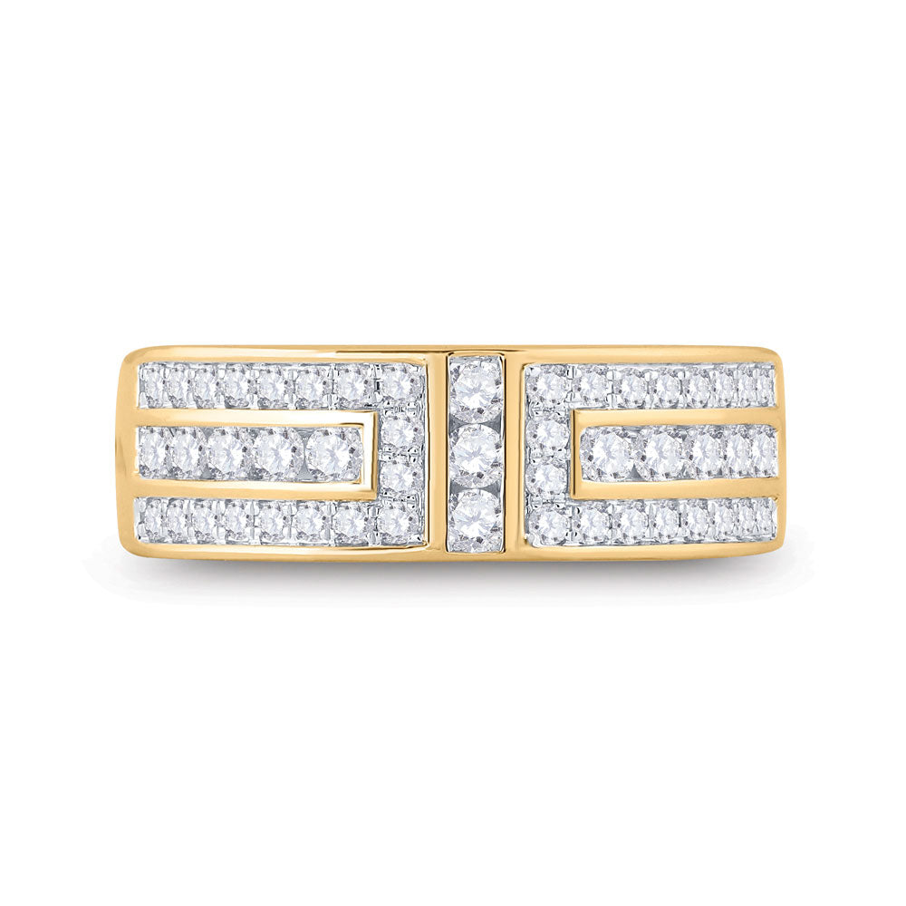 14kt Yellow Gold Mens Round Diamond Symmetrical Wedding Band Ring 1 Cttw