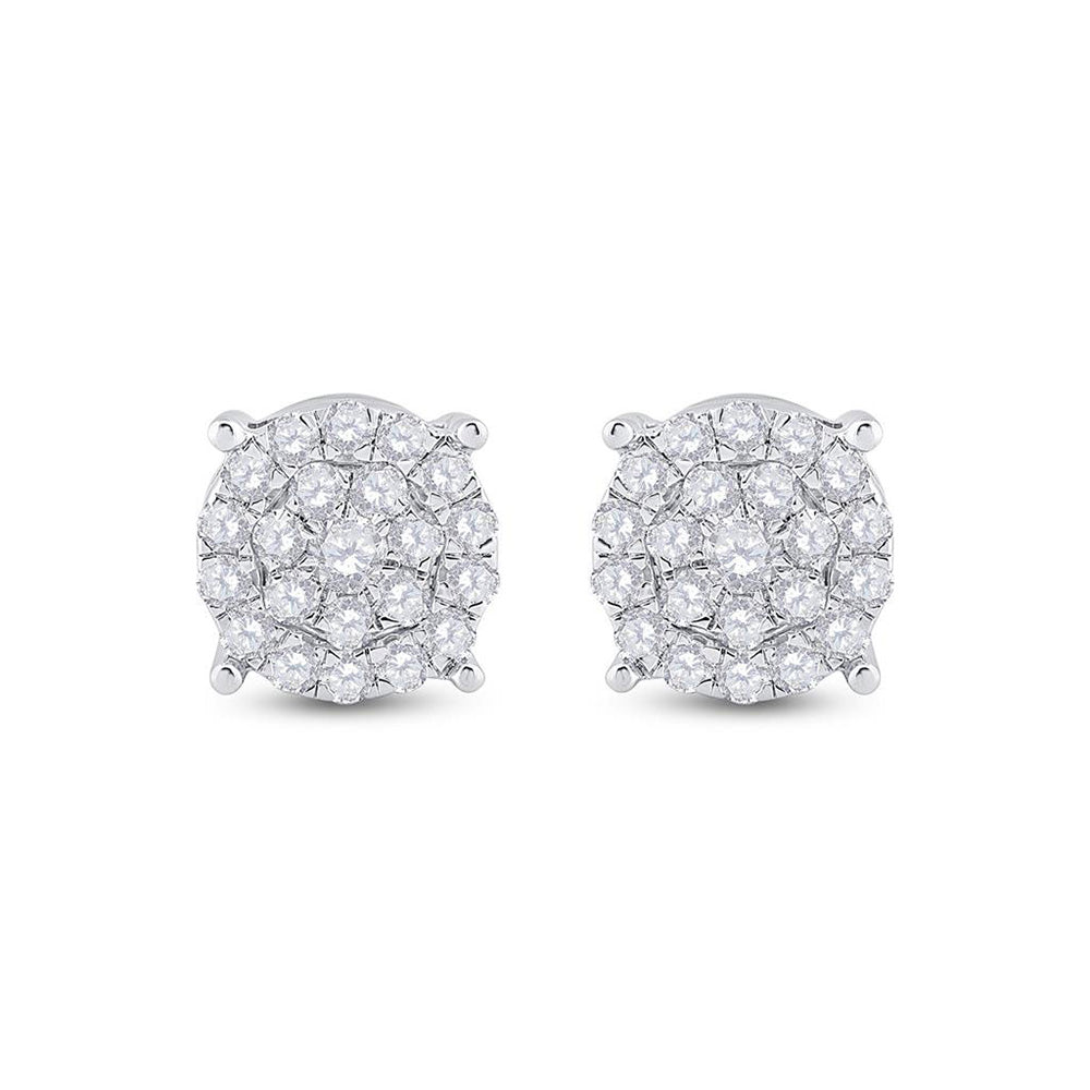 14kt White Gold Womens Round Diamond Cluster Earrings 1-1/2 Cttw