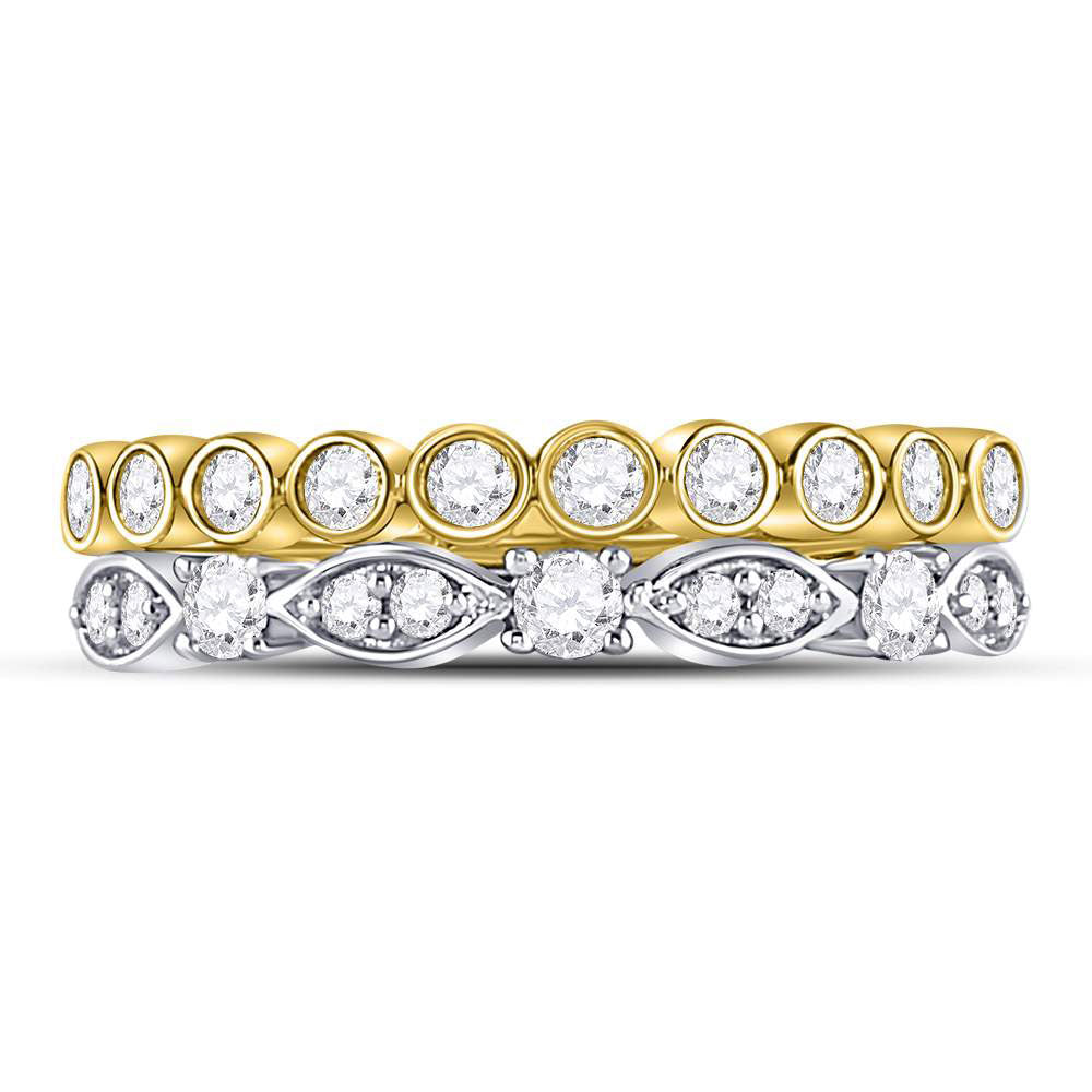 10kt Two-tone Gold Womens Round Diamond 2-piece Stackable Band Ring 1/2 Cttw