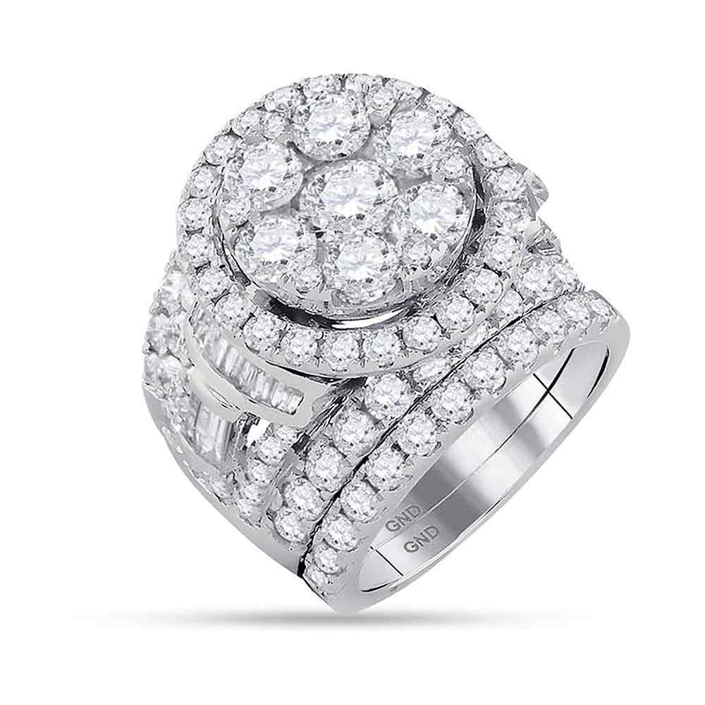 14kt White Gold Round Diamond Bridal Wedding Ring Band Set 6 Cttw