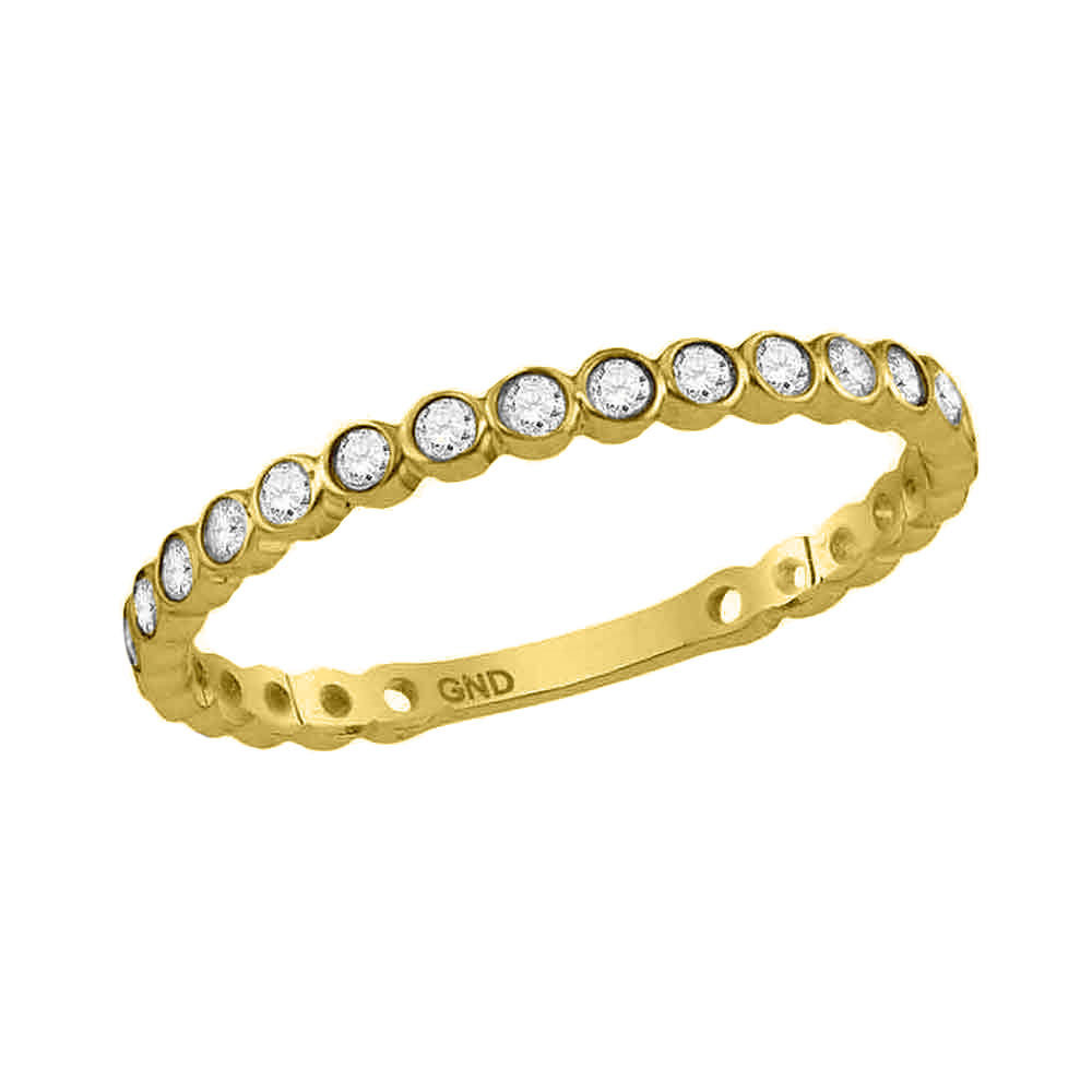 10kt Yellow Gold Womens Round Diamond Bezel Set Stackable Band Ring 1/5 Cttw